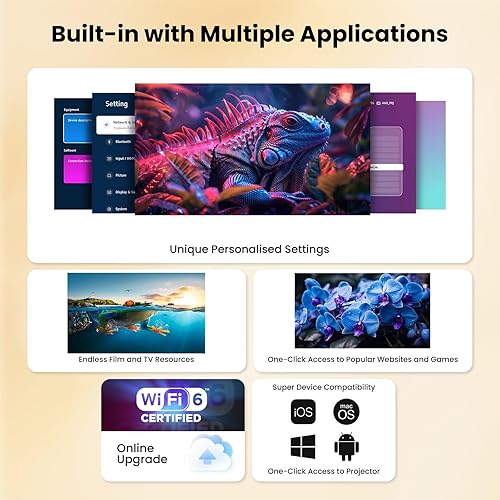 Miniatura 2 de Proyector 4K con Wifi y Bluetooth, mini proyector nativo de 1080P portátil, compatible con YouTubePrimeVideoDisney, proyector inteligente para