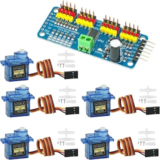 5Pcs SG90 9g Servo Motor + PCA9685 IIC 12-Bit 16 Channel PWM Servo Motor Controller Module Kit