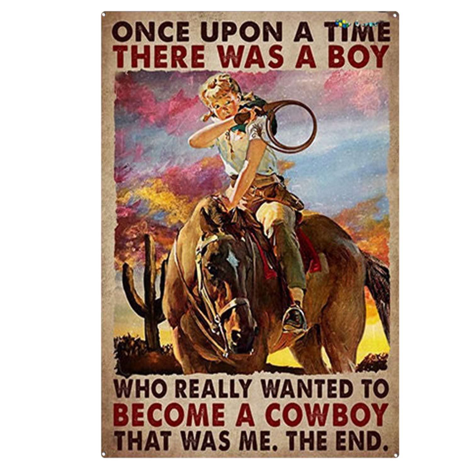 peiyeety Metal Tin Sign Vintage Cowboy Boy Quote Art, Retro Western Wall Decor, Inspirational Metal Art for Bedroom, Living Room, Man Cave, Ranch,8x12 Inch