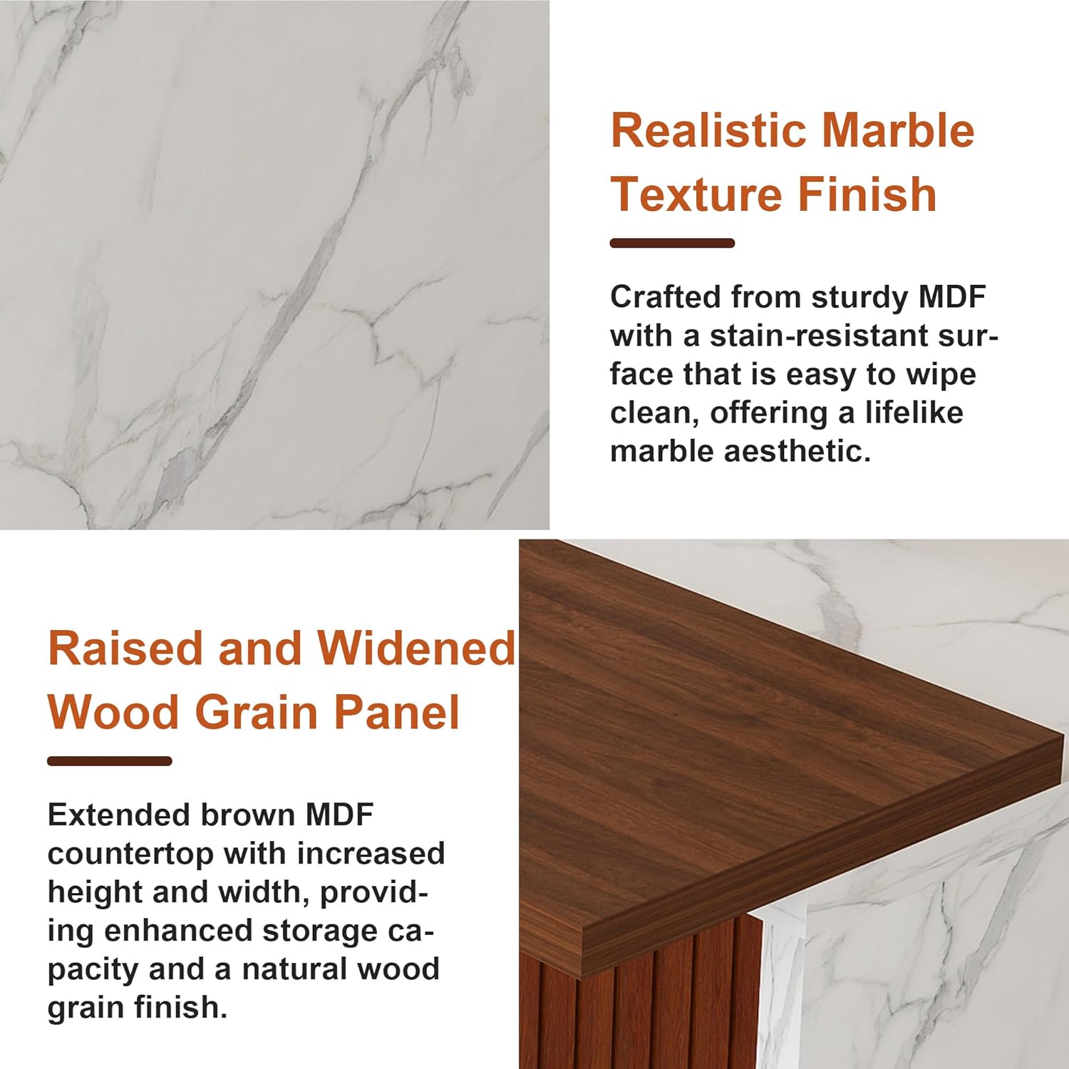 63" Modern Kitchen Table with Marble-Look Surface, LED Lights & Grille Design for Dining Room, Living Room