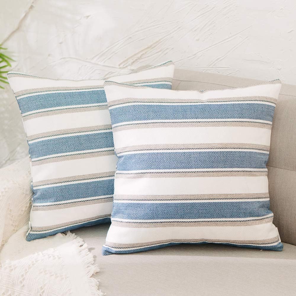 Throw Cushion Faux Linen Home Decorative Hand Made Pillow Case Cushion Cover for Naps, 24 x 24 inch, 2 Pieces