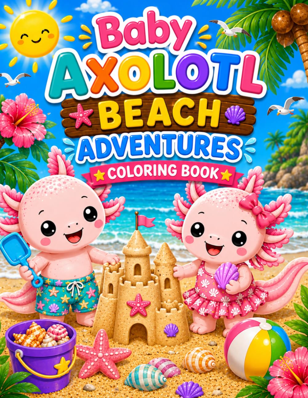 Baby Axolotl Beach Adventures: Coloring Book