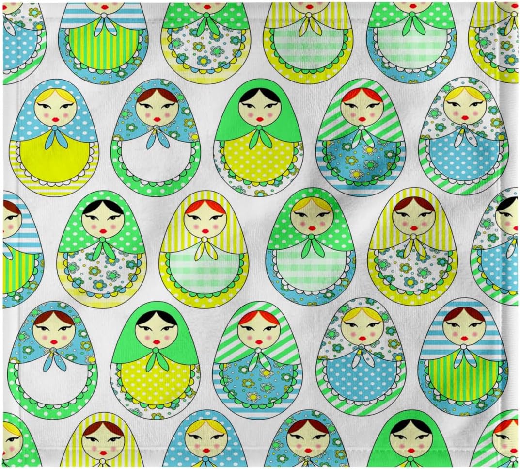 3dRose Cute Russian Matryoshka Nesting Dolls Print - Cool Colors White 22x30 Bath Hand Pool Towel