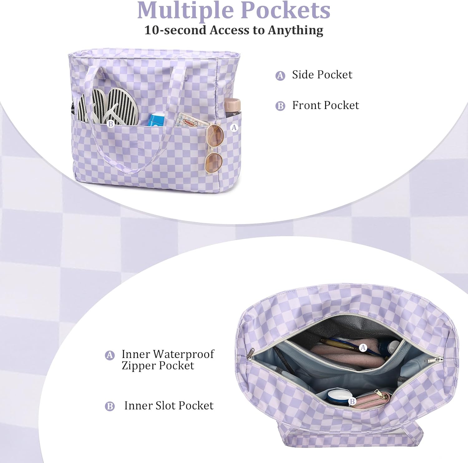 LEDAOU Large Beach Bag Women Waterproof Sandproof Zipper Beach Tote Pool Bag for Gym Grocery Travel with Wet Pocket | Waterproof, Sandproof, Zipper, Pool, Gym, Grocery - Image 5