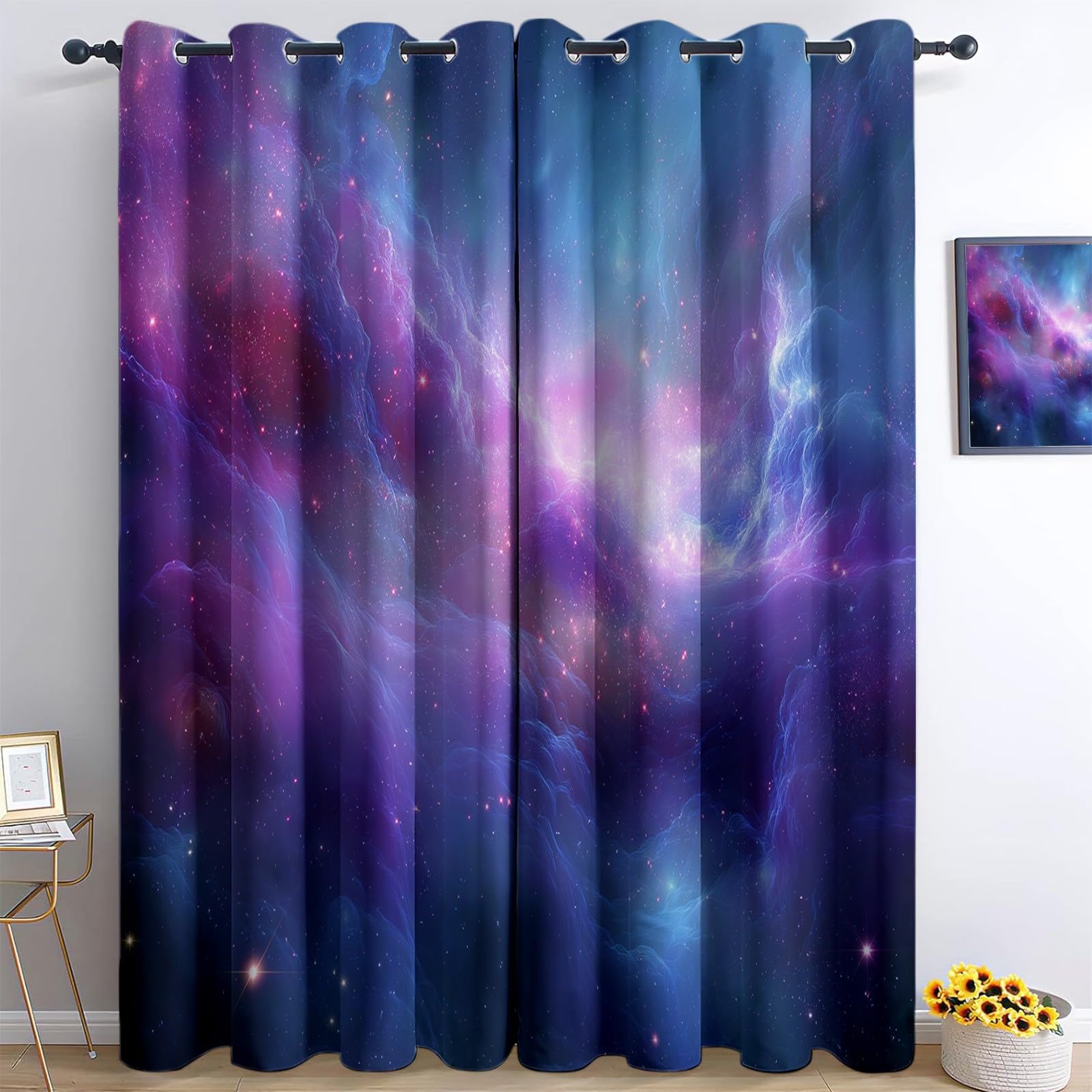 Vorhänge Blickdicht Traum Universum, Verdunkelungsvorhänge Gradient Nebel Gardinen mit Ösen 2er Set für Schlafzimmer Wohnzimmer Kinderzimmer Fensterdekoration H 245 x B 140 cm