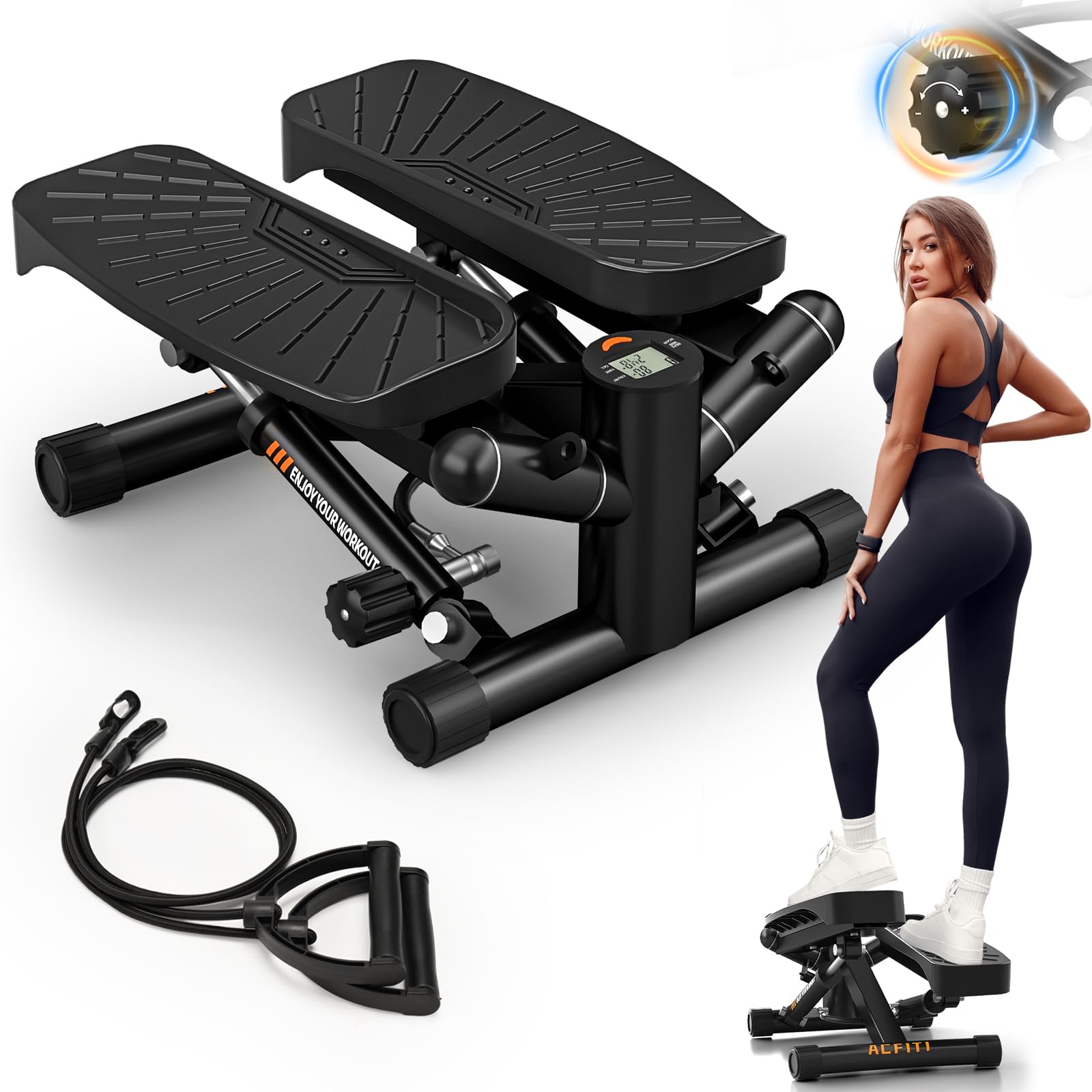 Steppers for Exercise at Home,Adjustable Resistance Stair Stepper with Resistance Bands,Mini Stepper with 350lbs Loading Capacity,Twist Stepper Portable Exercise Equipment for Full Body Workout