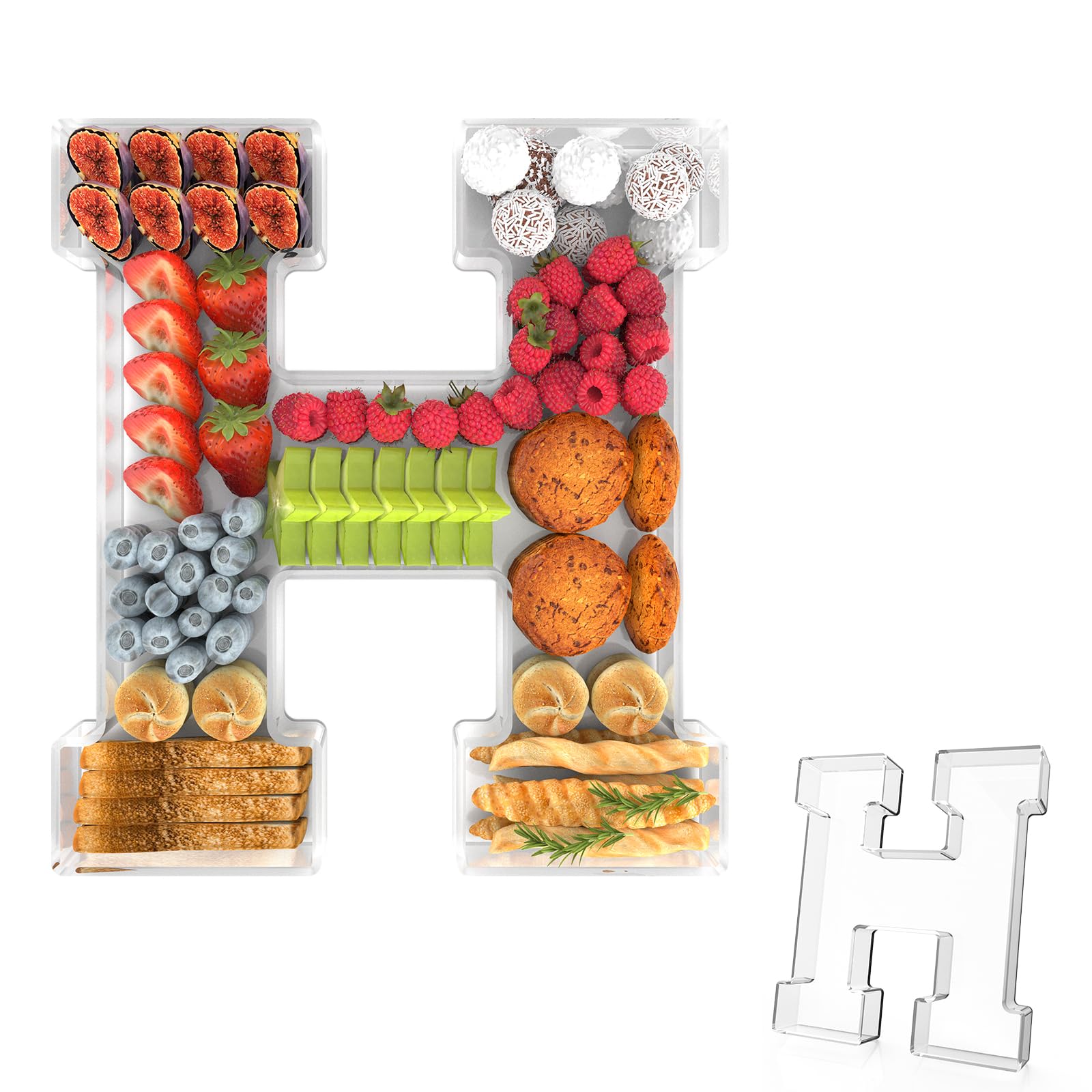 13.8" Acrylic Letter Charcuterie Tray,Fillable Alphabet Box (Letter H)