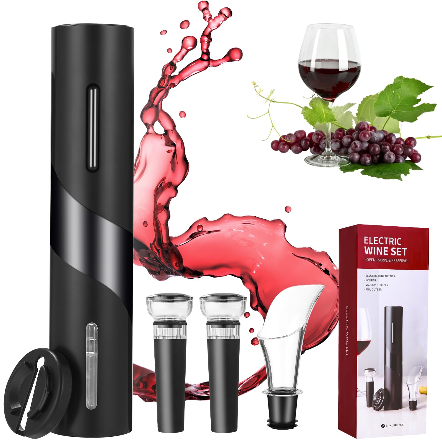 Gyxova Set cavatappi elettrico 5 in 1, apribottiglie automatico | USB, versatore per vino e tappo per bottiglia di vino, tappo per vino sottovuoto, cavatappi, set regalo per gli amanti del