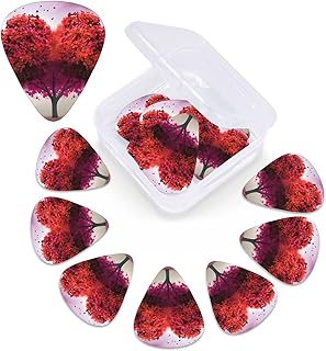 Love Heart Shape Maple Tree print Guitar Picks 12 Pack Personalized Guitar Picks with Storage Box Guitar Accessories for Ukulele Electric Acoustic Guitars Bass