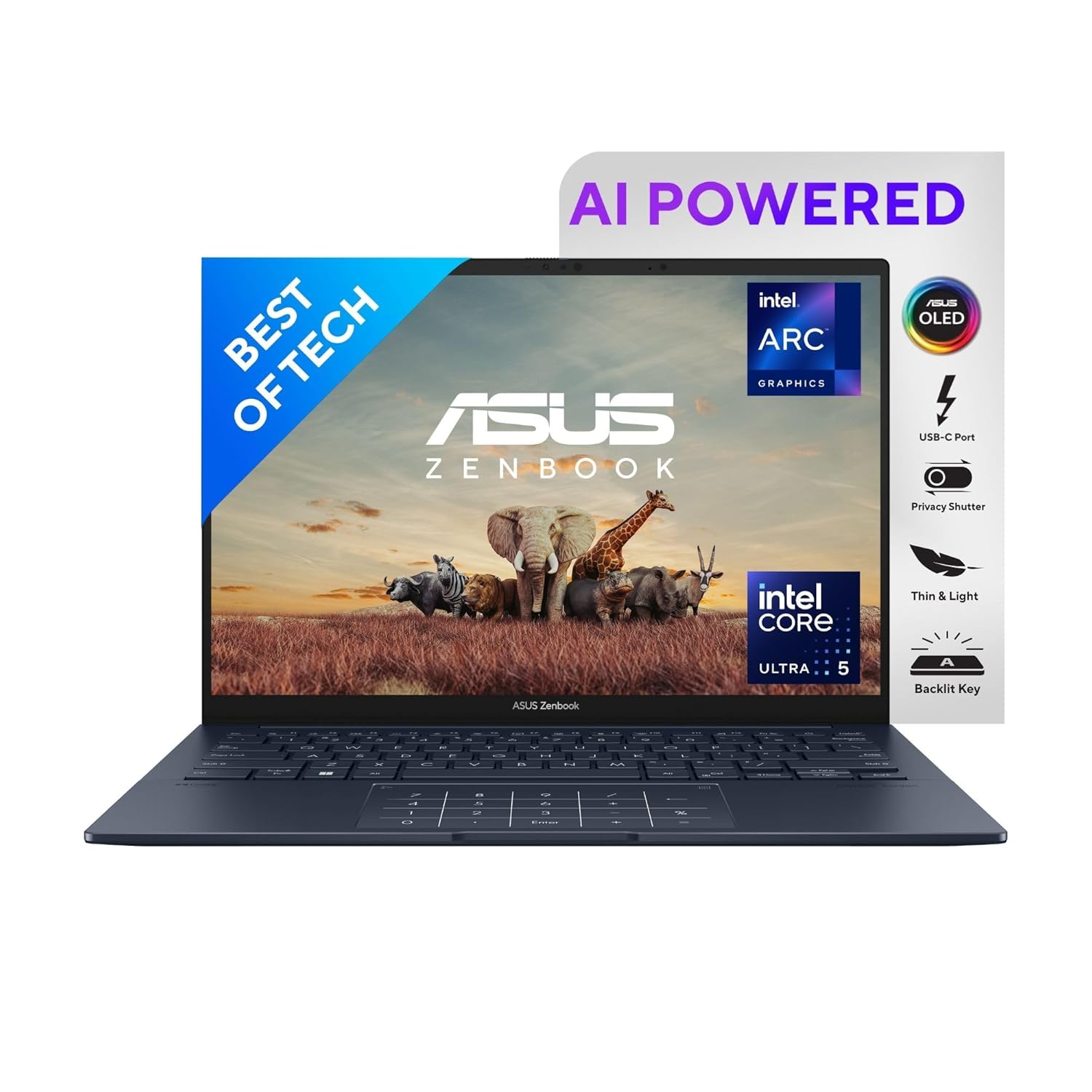 ASUS Zenbook 14″ OLED 60Hz 400nits, Intel Core Ultra 5 Processor 125H, Built-in AI (16GB RAM/1TB SSD/Interl Arc Graphics/Windows 11/Office Home/Backlit Keyboard/Ponder Blue/1.22 Kg), ‎UX3405MA-QD552WS
