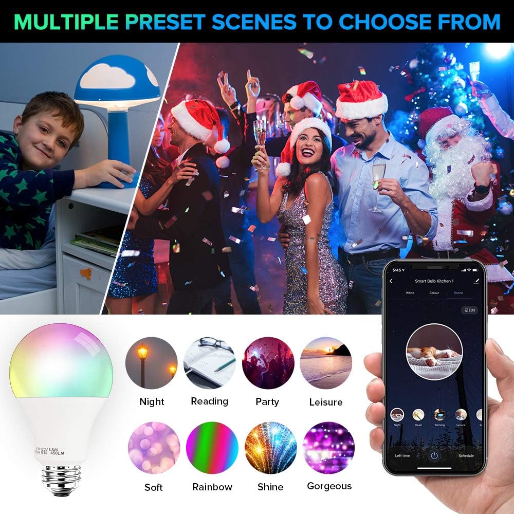 60% оƒƒ Dіѕсоunt Smart WiFi Light Bulb, 3Stone 9W RGBCW 2700K-6500K Color Changing Bulb, Works with Alexa, Google Assistant, No Hub Required, A19 E26 800 Lumens Multicolor Dimmable Bulb-1 Pack