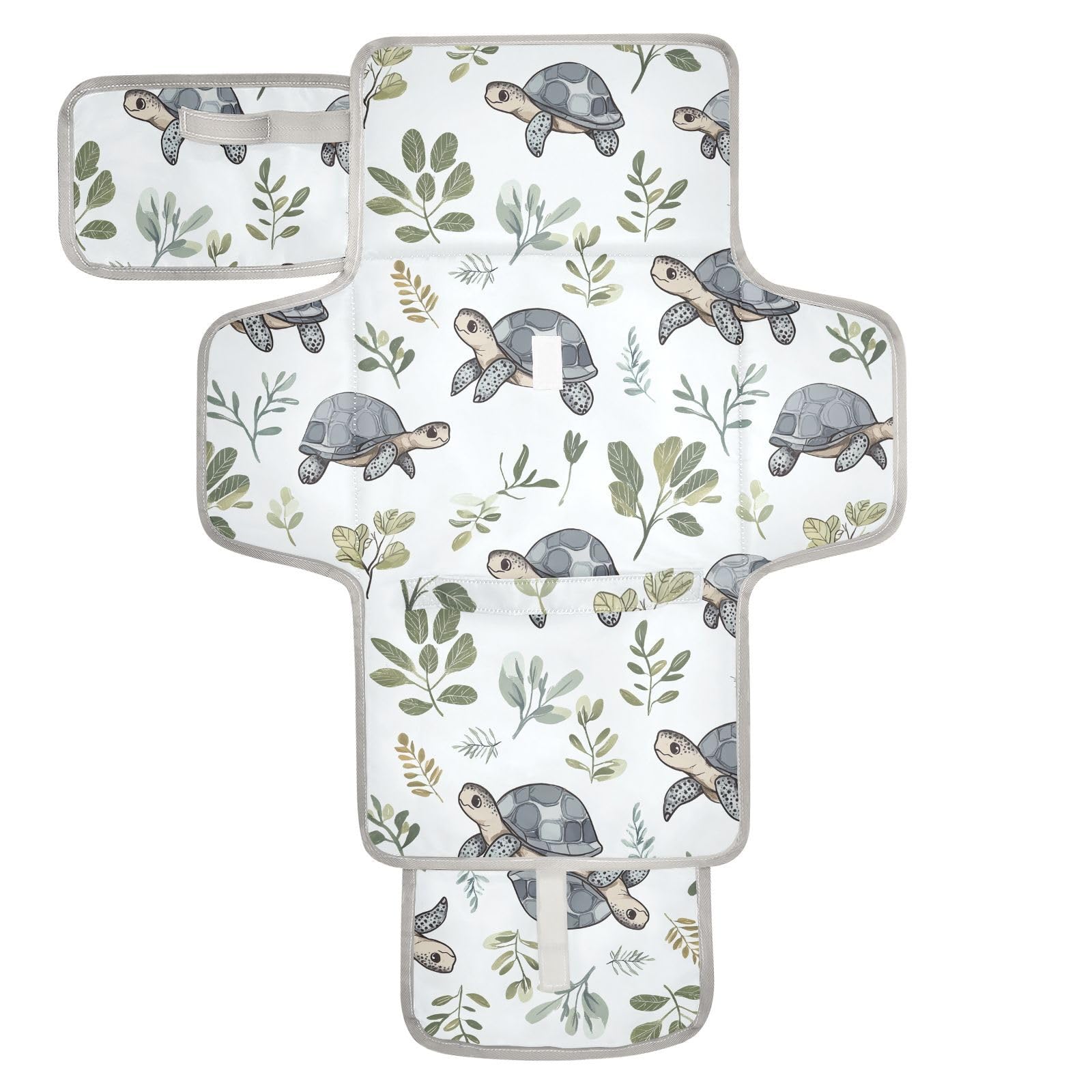 Reusable Baby Changing pad with Tissue Pocket Changing Pads for Changing Table Infant Travel Station Kit Turtle Grey Leaf