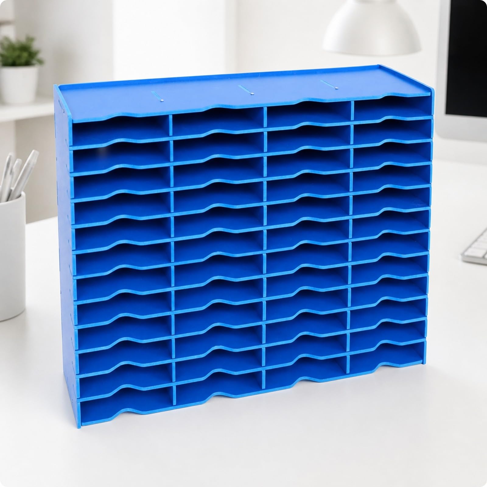KESOTO Organizador Plegable Escritorio con 48 Compartimentos Pequeño Organizador Escalonado con Frontales Ondulados para Aula, Rojo, 48 Cuadrícula