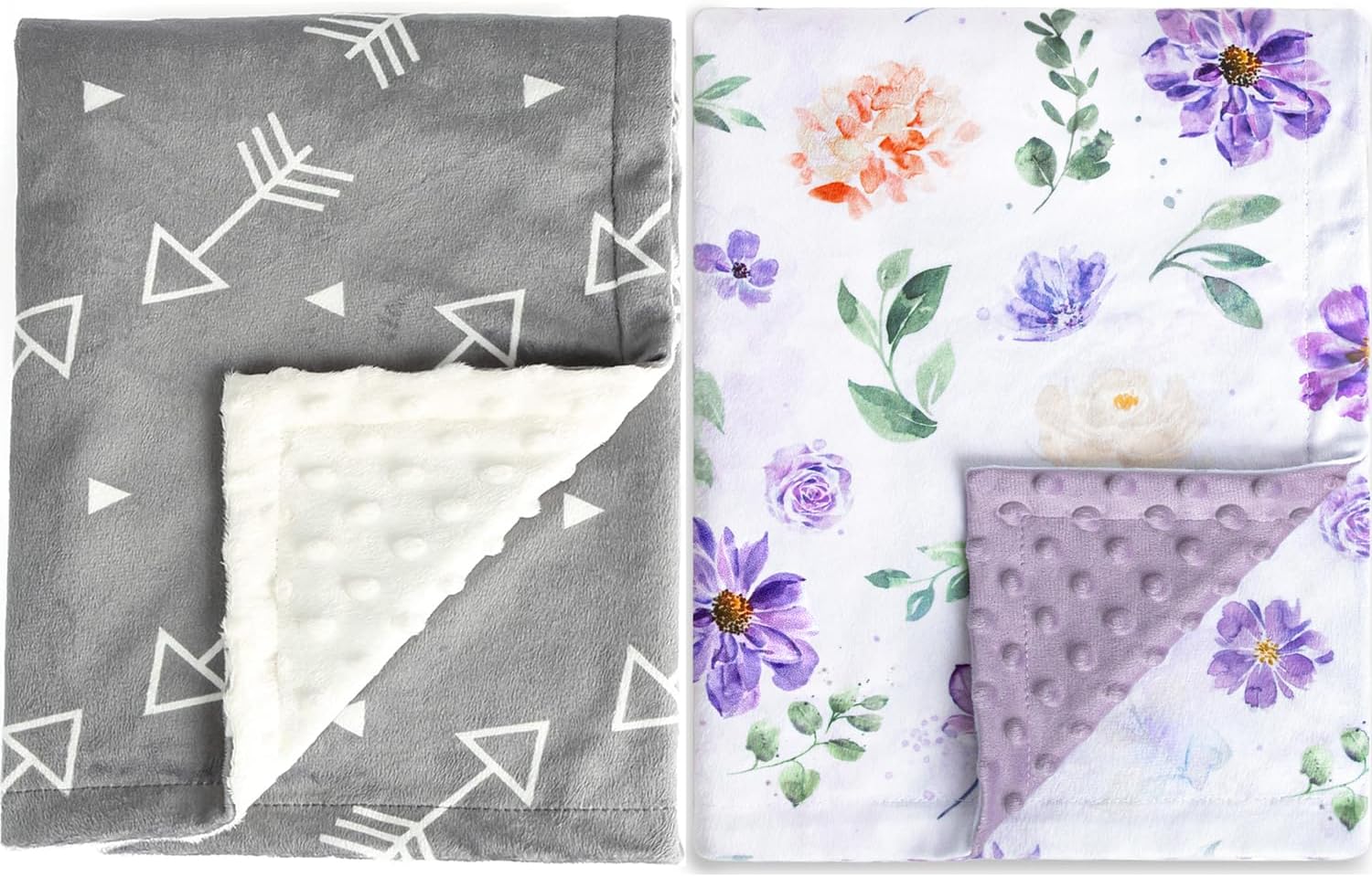 BORITAR 2 Pack Baby Blanket Super Soft Minky with Double Layer Dotted Backing, Little Grey Arrows Printed 30 x 40 Inch, Receiving Blankets