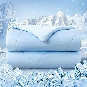 Cooling Comforter Queen Size, Double-Sided Cold Tech Fabric Quilted Bed Comforters Cooling Blanket for Hot Sleepers, Breathable Lightweight Summer Bedding, All-Season Ice Blanket, Blue