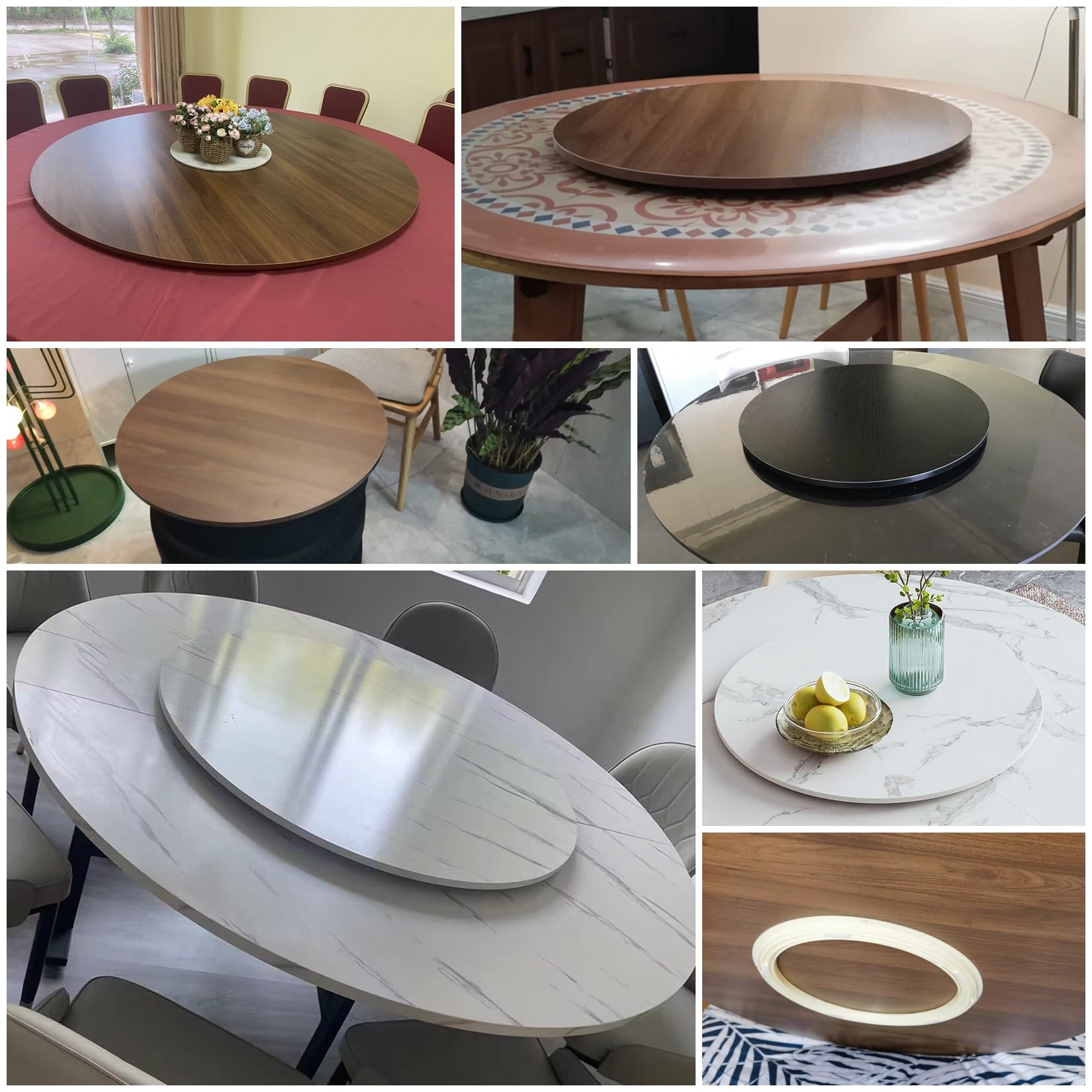 Lazy Susan - Bandeja giratoria silenciosa de madera de 360° - Bandeja antideslizante para mesa de comedor, plato redondo para servir, plato giratorio grande con rodamientos lisos