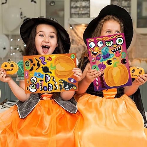 Miniatura 8 de Calcomanías de Halloween para calabazas, 24 hojas de calcomanías de decoración de calabaza de Halloween, haz tu propia calcomanía de Halloween,