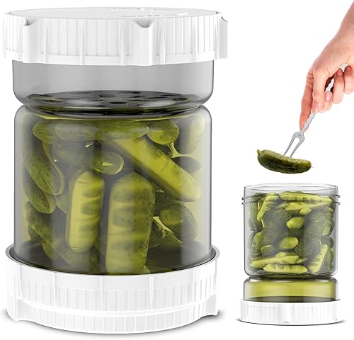 Miniatura 1 de Tarro de pepinillos, tarro de pepinillos de 50 onzas con colador, contenedor de pepinillos con tenedor de acero inoxidable y tapa a prueba de fugas,