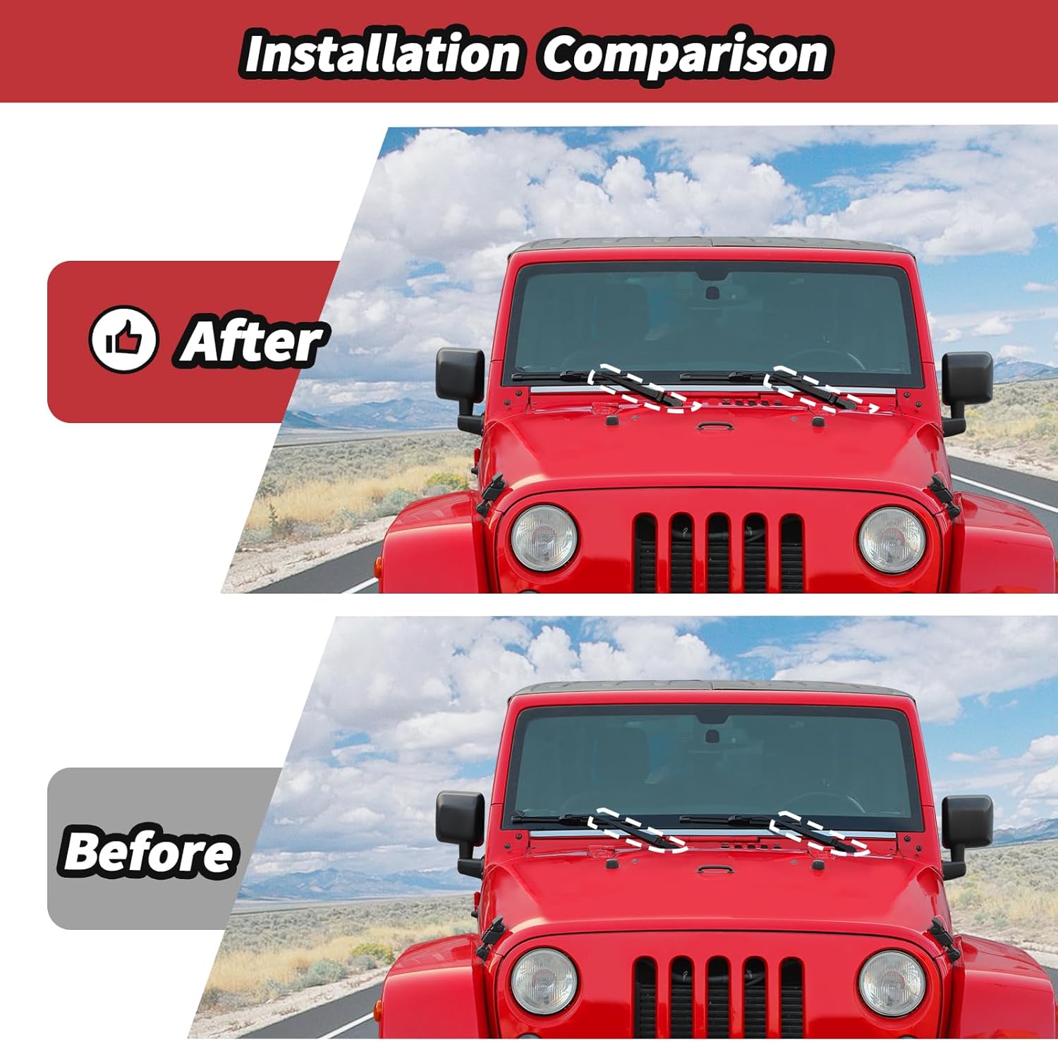 JeCar Windshield Wiper Blades Trim Decoration Cover for Jeep Wrangler JK JKU 2007-2017 Front & Rear Window Wiper Arm Blade Kit Accessories (Carbon Fiber)