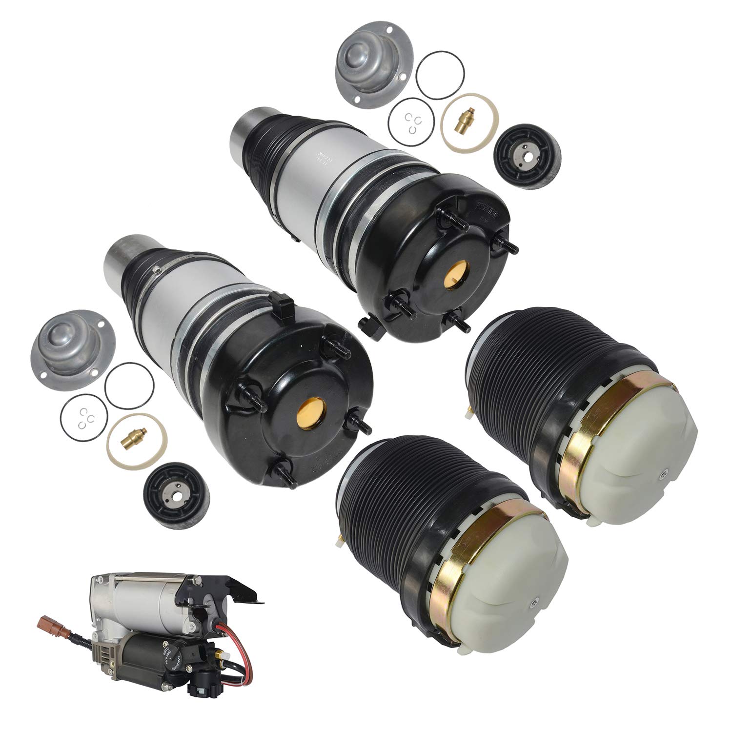 2x Posteriore+2x Anteriore Sospensione Pneumatica Sospensione Pneumatica A Puntone+ Compressore Compatibile Con A6 4F2 C6 4F0616001J 4F0616001