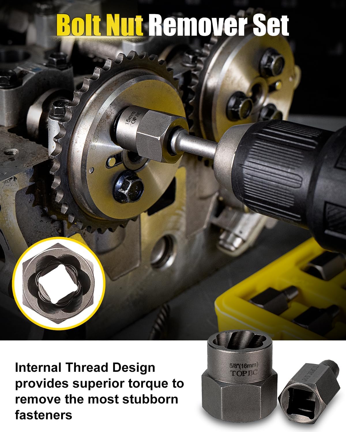 Topec 36Pcs Screw & Bolt Extractor Kit, 3-in-1 Easy Out Screw Extractor Set, 3/8 Drive Broken Bolt Extractor Socket Set, for Damaged, Rounded, Stripped Screw Removal