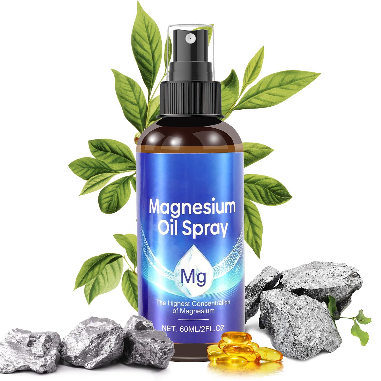 Pure Magnesium Oil Spray, Magnesium Oil Spray for Feet, 100% Organic Magnesium Oil, Easy to Absorb and Use, Effective in Relieving Muscles and Helping Sleep, 2 fl oz