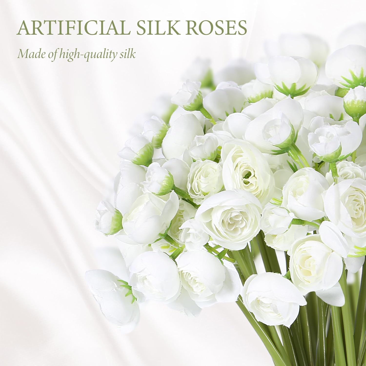 36 Pcs Ranunculus Artificial Flower Silk White Flower Realistic Faux Rose with Long Stems Fake Ranunculus Bouquet Wedding Flowers Bulk for DIY Bride Centerpiece Decoration(Ivory White) - Image 5