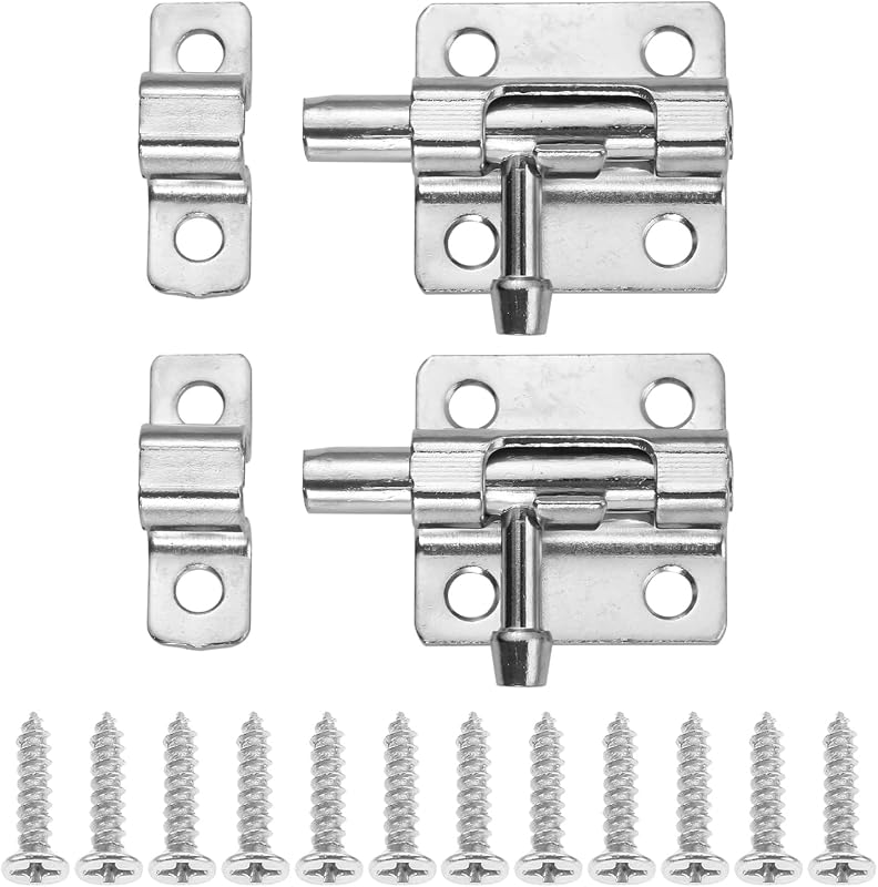 dophee 2Pcs Door Security Sliding Door Latch, Silver Metal Barrel Bolt | Door Latches Hardware Pet Door Gate Holder Flip Latch with Screws, 1.61"x1.18"