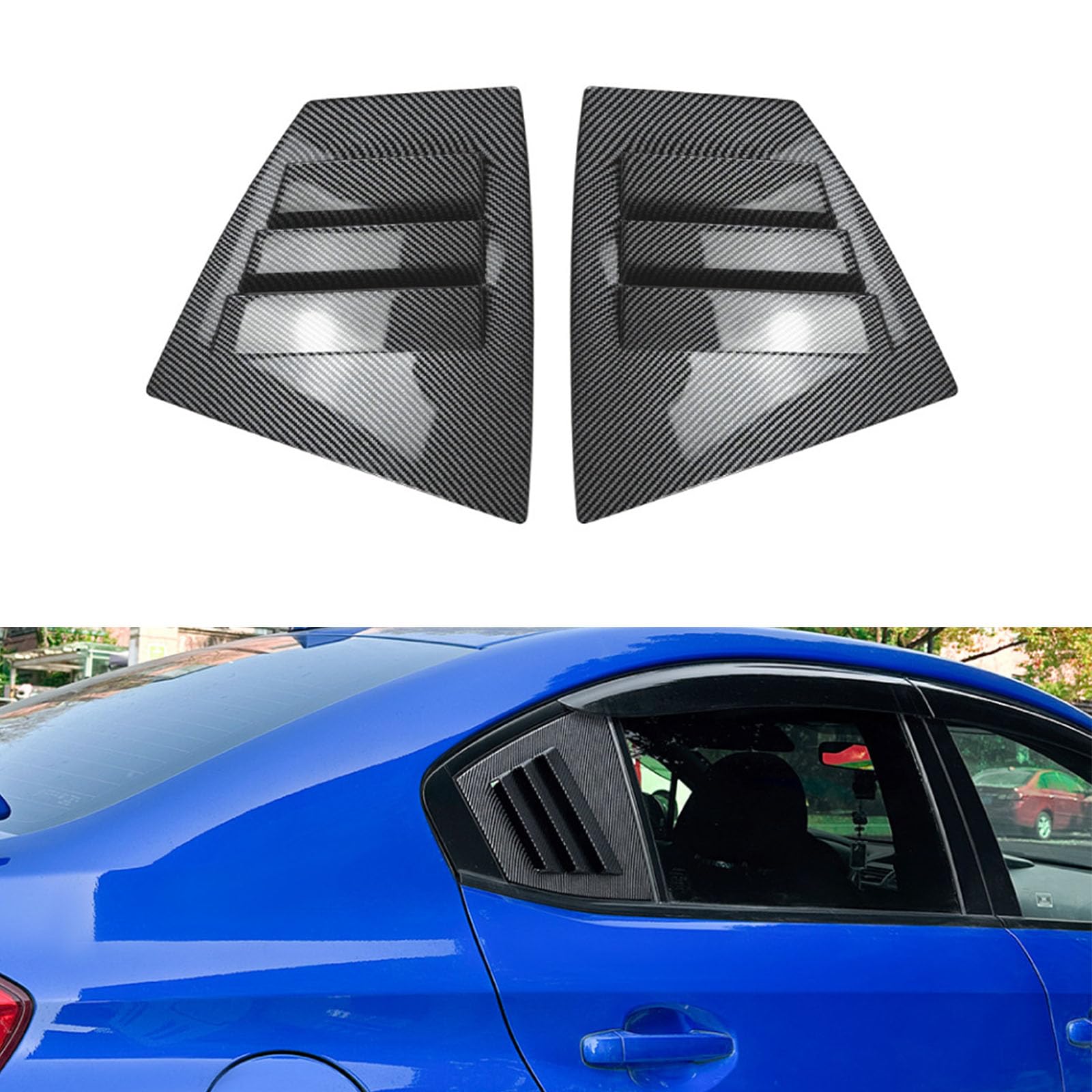 YPFYBHD Rear Window Louver Shutter, Compatible with Subaru WRX STI VA 2014-2021, 2Pcs Triangle Blinds, Side Vent Panel Decoration Cover, Carbon Fiber Look