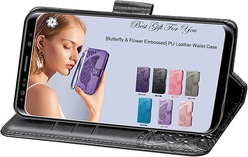 Miniatura 5 de HAOTP Funda para teléfono Samsung Galaxy A15 5G, funda con tapa para mujer, tarjeteros de crédito en relieve mariposa flor de cuero PU correa de