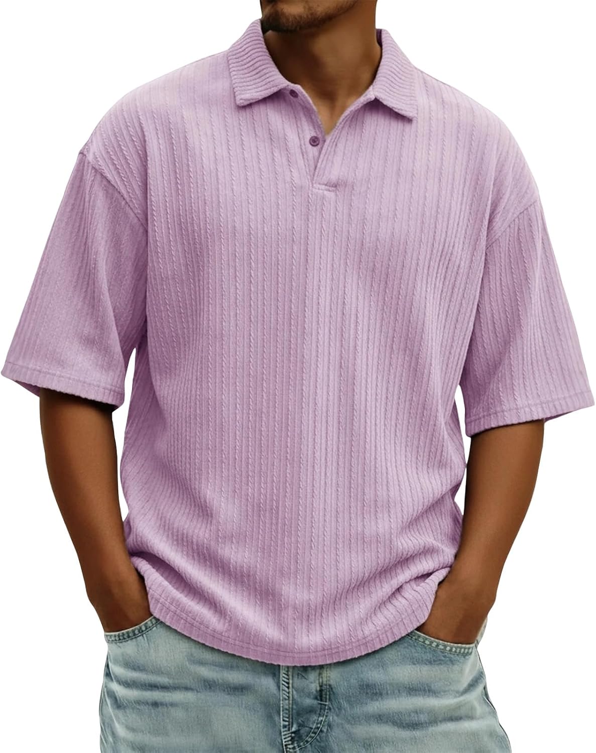 Ymosrh Men's Summer Polo Shirts Short Sleeve Textured Business Casual Fashion Golf Collar Shirts, S-4XL
