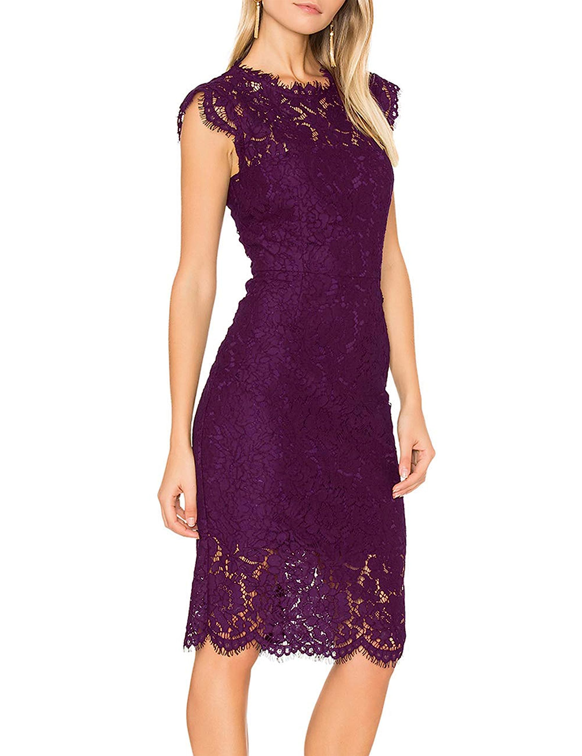 MEROKEETY Sleeveless Lace Dress Noche Mujer