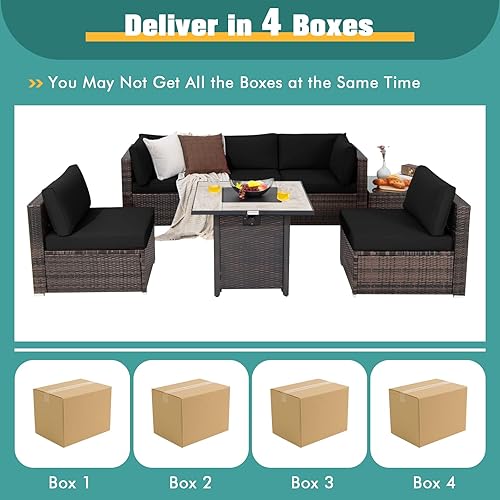 Miniatura 5 de Tangkula Patiojoy - Juego de muebles de patio de 7 piezas con mesa de fogata mimbre de polietileno para exteriores juego de sofá seccional con mesa