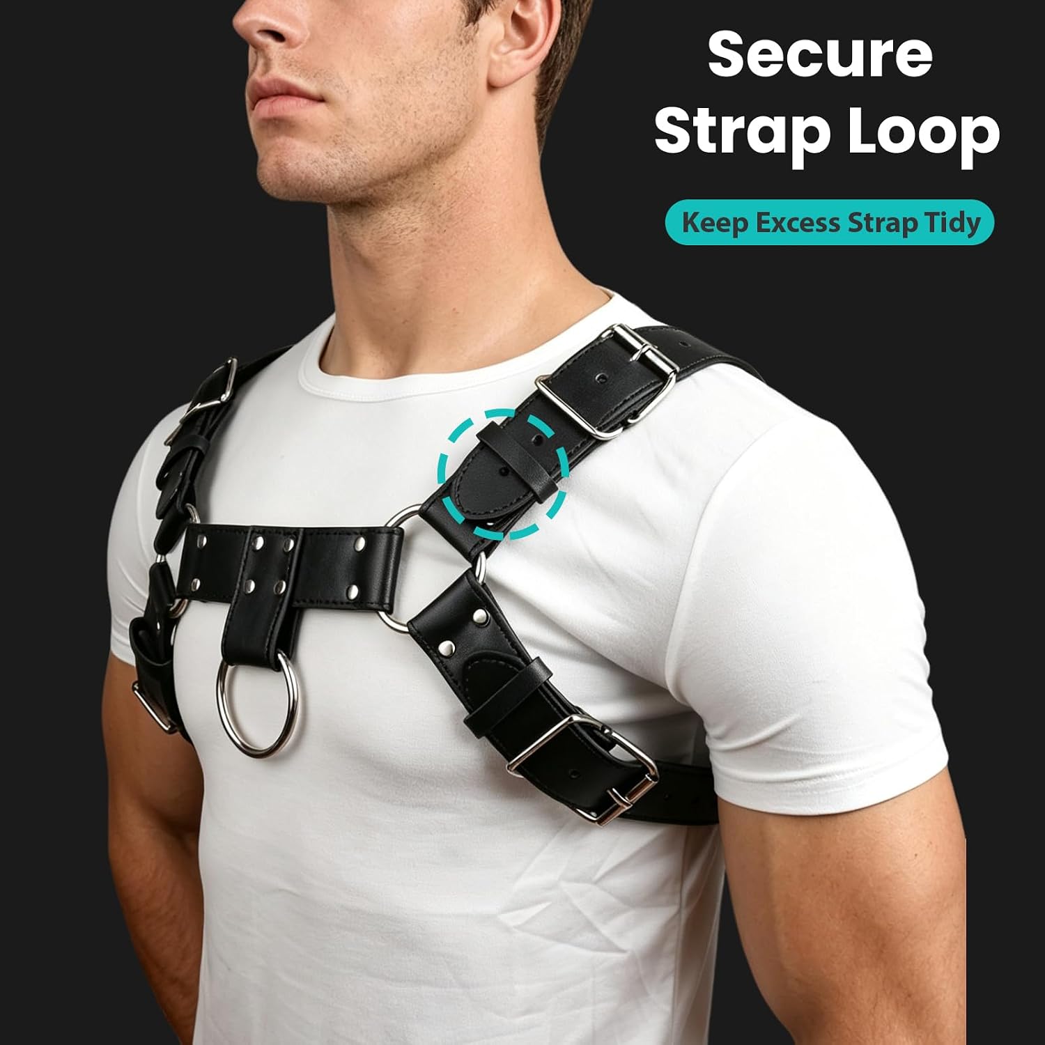 PU Leather Chest Harness for Men Male Rave Outfit Costume Cosplay Top