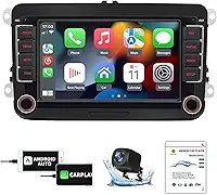 FINYQBET radio automotivo bluetooth de 7 polegadas W6060 com Android, CarPlay, Compatível com camera automotiva e Controle no Volante - Ideal para Jetta Mk6, Tiguan, Golf e Outros Veículos 12V