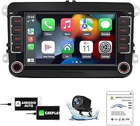 FINYQBET radio automotivo bluetooth de 7 polegadas W6060 com Android, CarPlay, Compatível com camera automotiva e Controle no Volante - Ideal para Jetta Mk6, Tiguan, Golf e Outros Veículos 12V