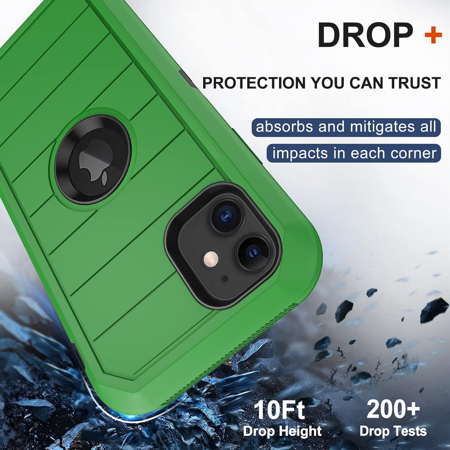 RubCase for iPhone 12 Case, iPhone 12 Pro Case with Belt Clip Holster, 2X Screen Protector, Heavy Duty Military Grade Full Body Shockproof Rugged Protective Cover for iPhone 12/12 Pro (Green Black B) - Image 4