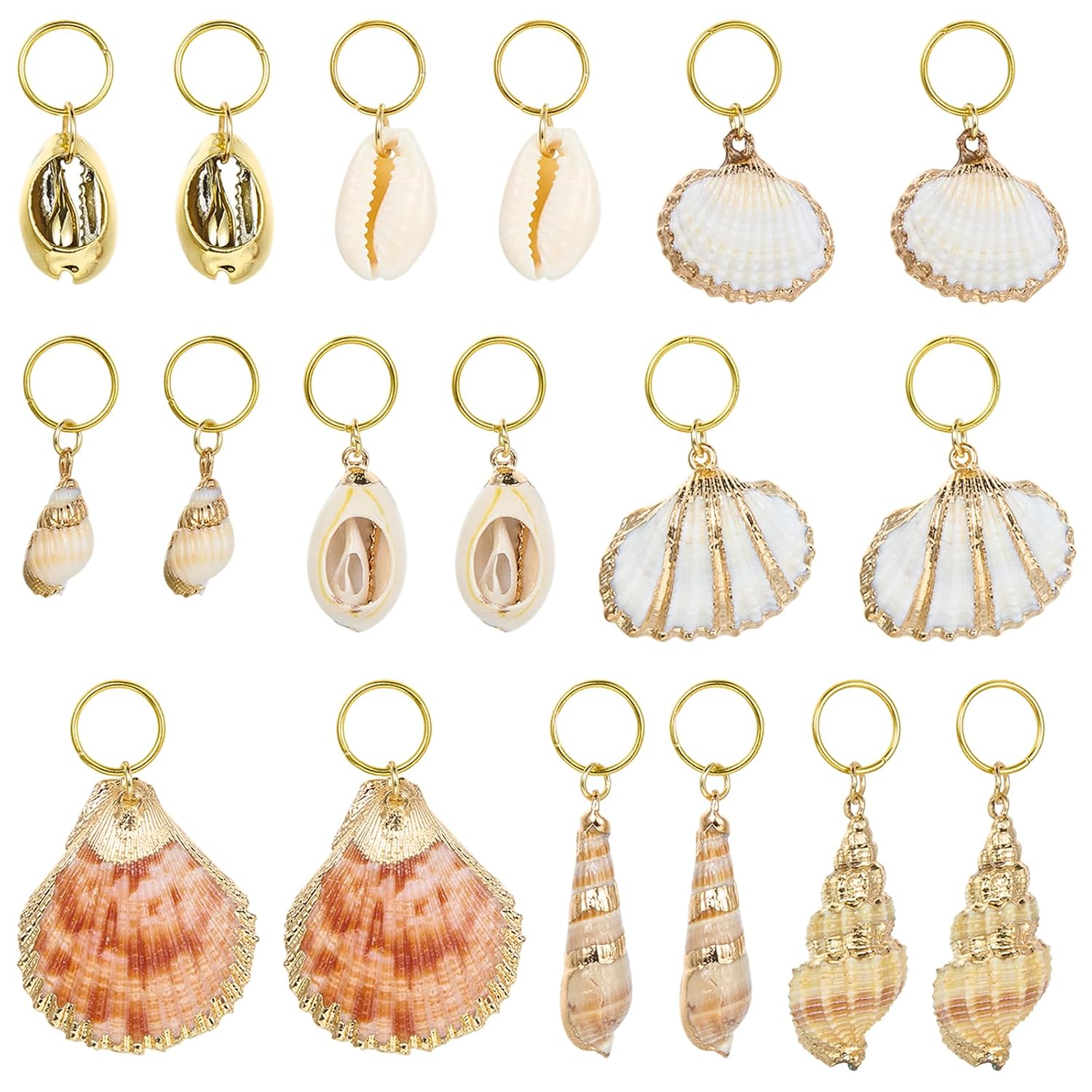 18Pcs Cowrie Shells for Hair Charms for Braids Conch Seashell Hair Accessories Gold Braid Accessories for Women Beach Style Fashion Decoration（Gold Foil Edge）