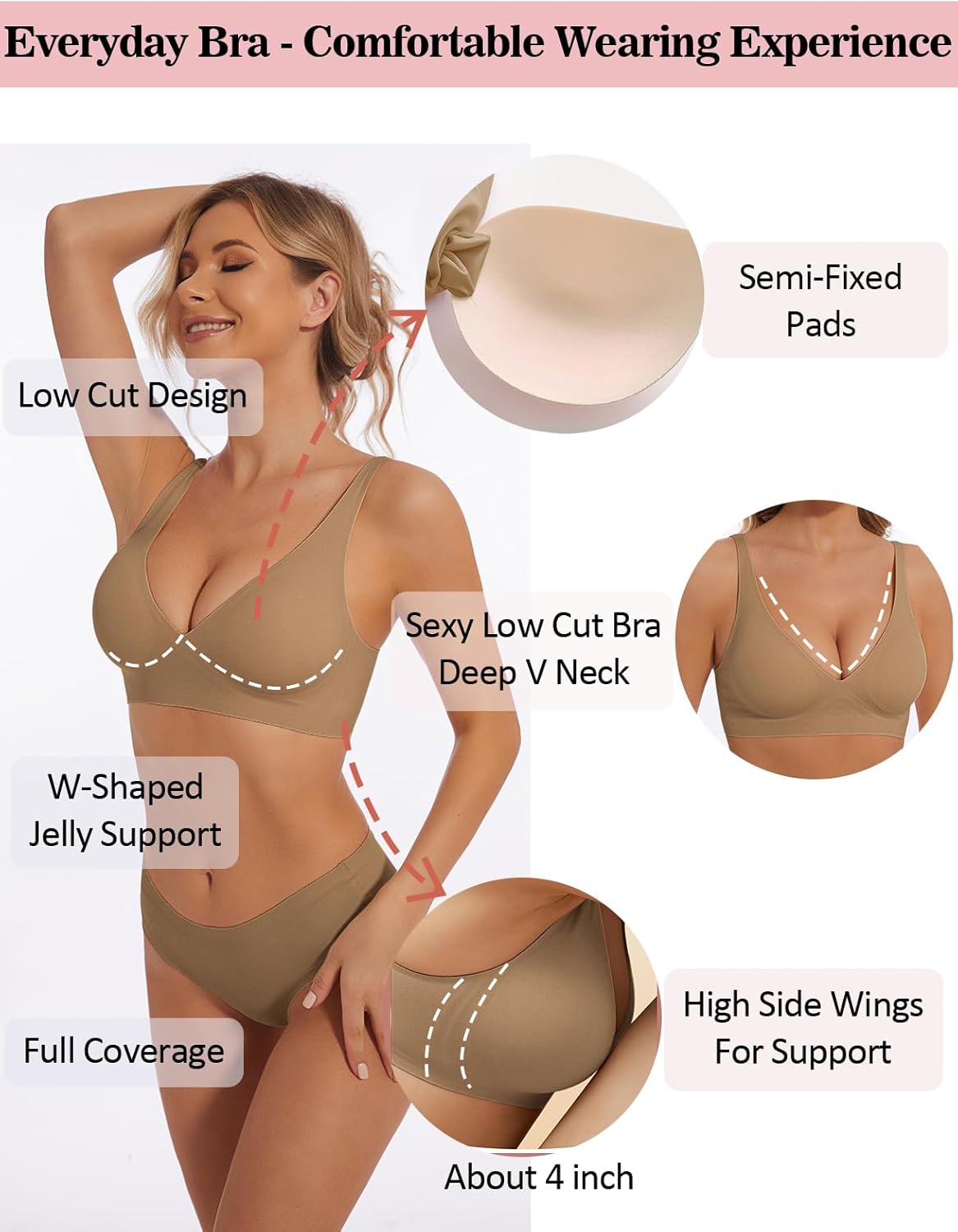 Deep V Bra Low Cut Sexy Push Up Bralettes for Women Padded Comfy Smoothing Wireless Lifting Bras Seamless Bralette - Image 5