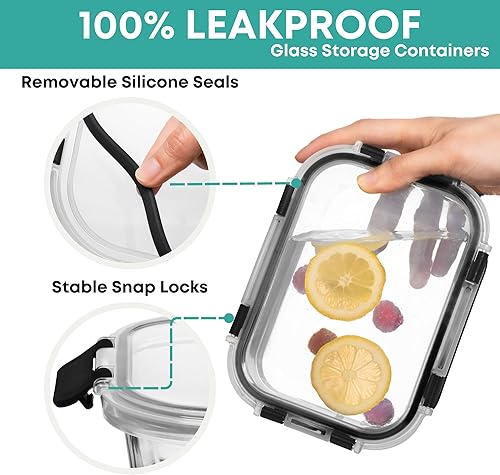 Miniatura 4 de Razab Juego de 30 recipientes de vidrio para almacenamiento de alimentos y 16 piezas (juego de 8) recipientes herméticos de almacenamiento de