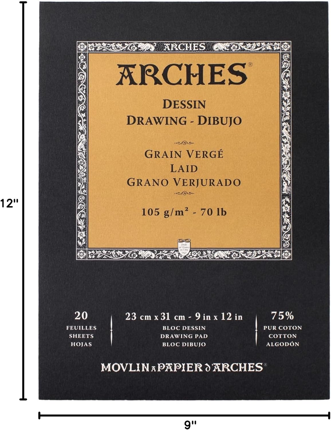 Arches Ingres MBM Drawing Pad, White, 9x12 inches, 20 Sheets - Professional Art Paper for Figure Drawing, Portraits, Illustration
