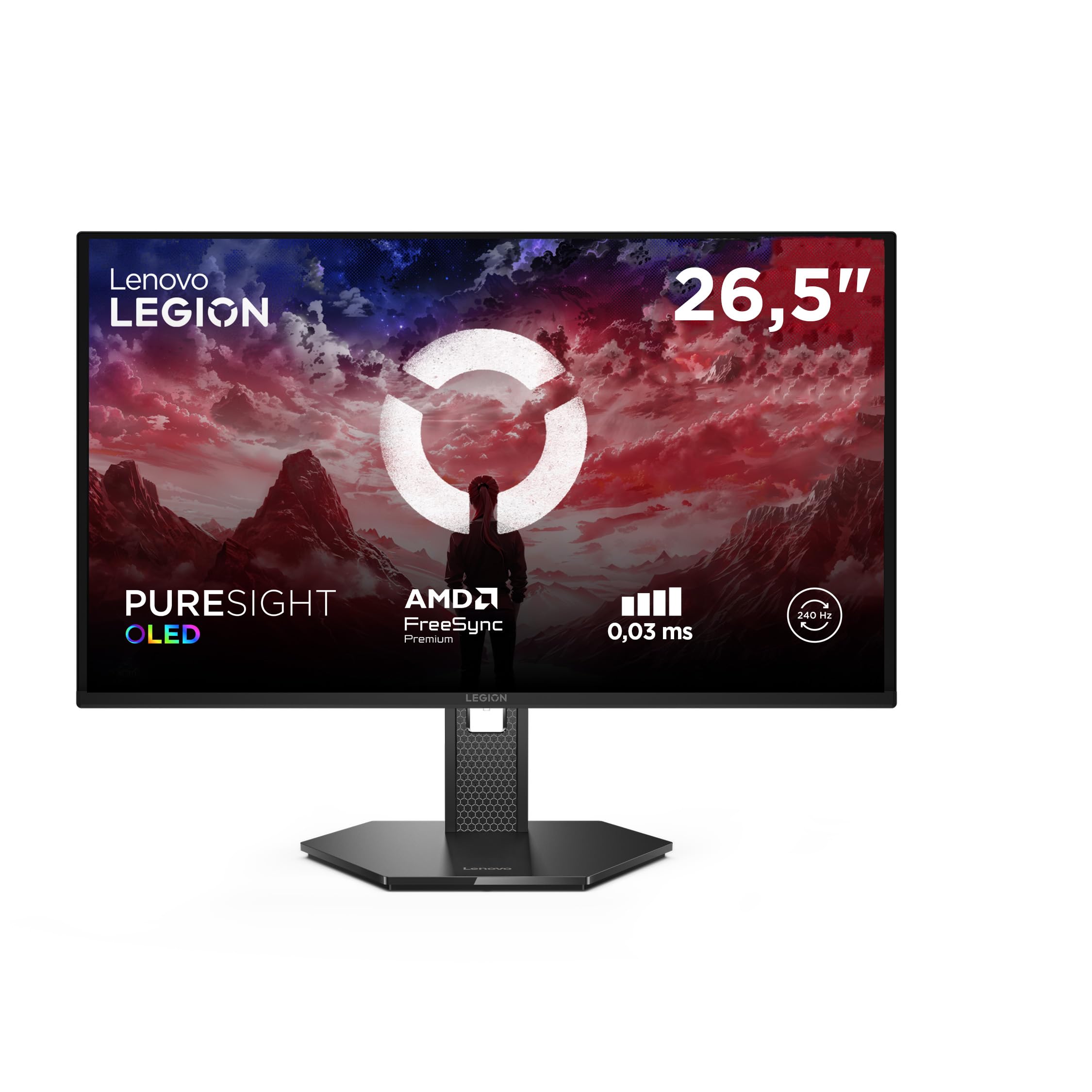 Lenovo Legion 27Q-10 QD-OLED Monitor Gaming 26,5" PureSight QHD, 240Hz, 0.03 ms, HDMI 2.1, DP 1.4, AMD Freesync Premium, HDR10, VESA 100x100