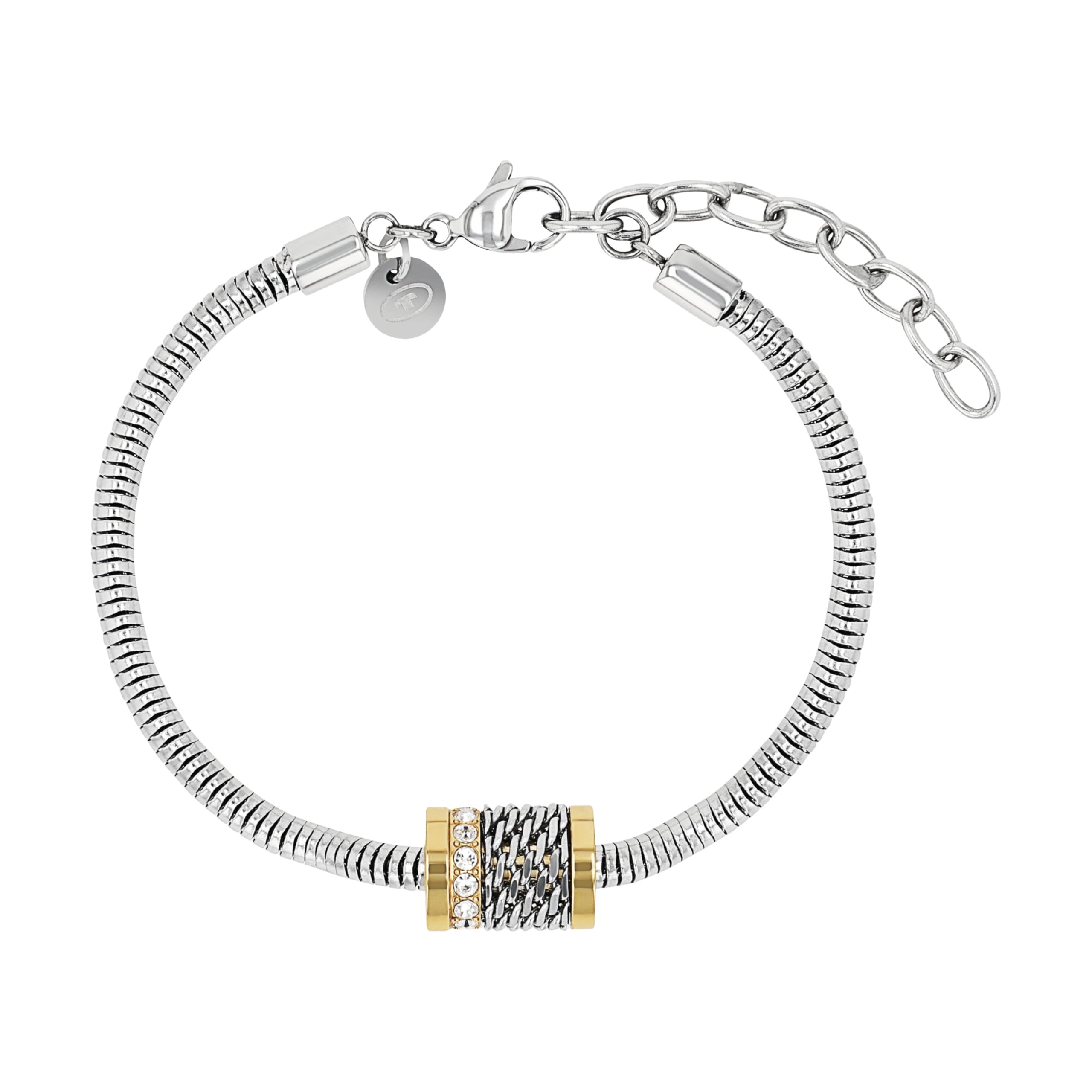 TOM TAILOR - Bracciale da Donna in Acciaio inox - Placcato Oro/Dorato - con Zircone - Ciondolo a Perlina Botte - TT-B0086