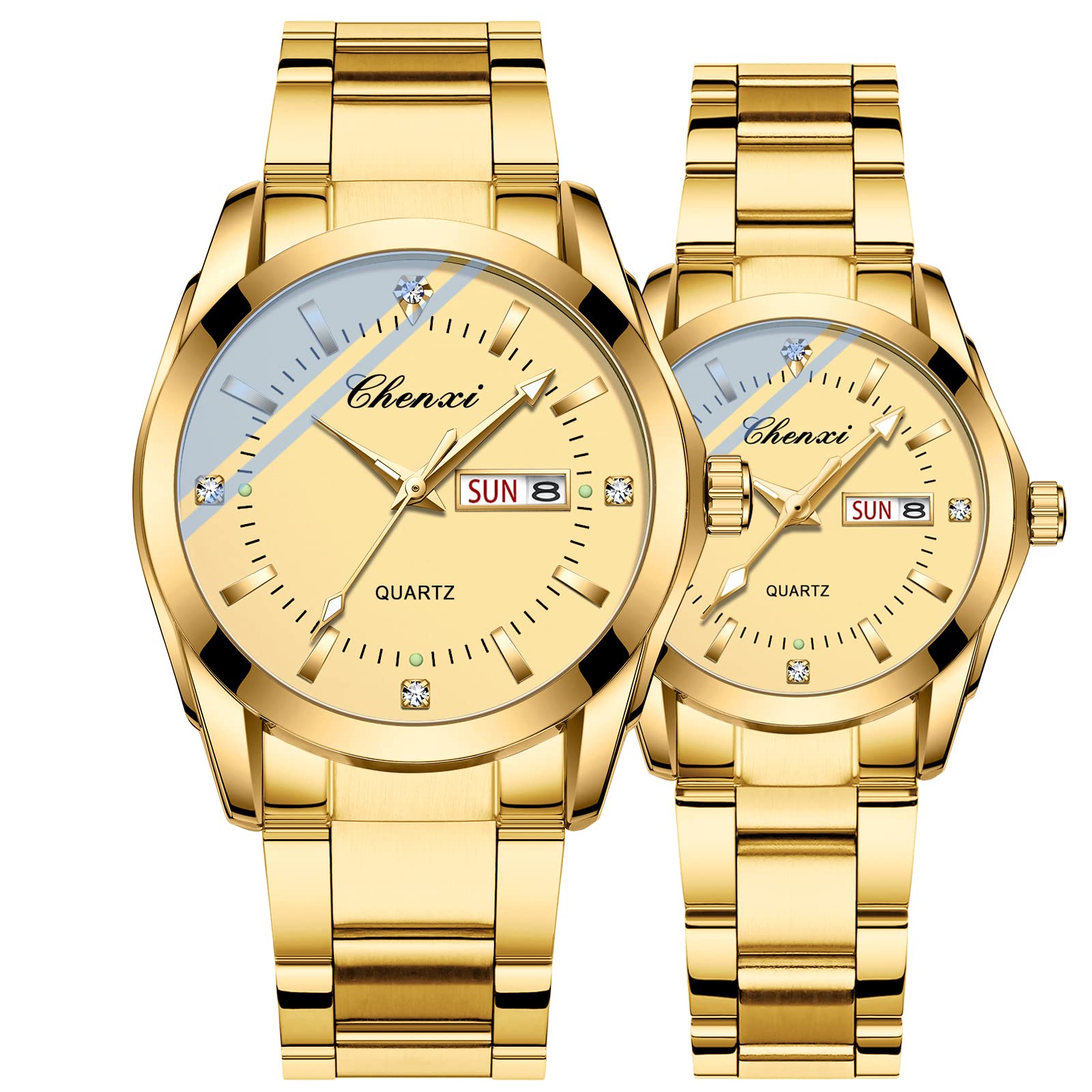 Paar Uhren Business Kleid Uhr Goldene Uhr Männer und Frauen Romantische Paar Quarzuhren Valentinstag Paar Passende Uhr Edelstahl Kalender Datum Leuchtend Wasserdicht für Sie und Ihn Uhren für Paare