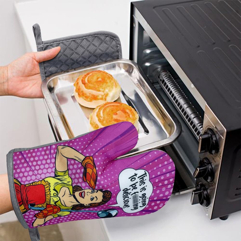 zcyhtqp, This is Going to be Fxxxing Delicious, Funny Silicone Non-Slip Oven Mitts and Pot Holders Sets of 2, Kitchen Gift for Women, Housewife Cooking Gifts, Housewarming Presents - Image 3