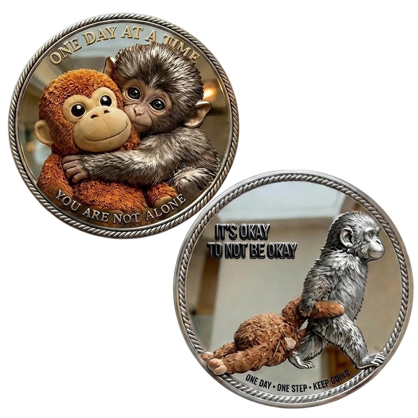 MAUDFEK Emotional Support Monkey Coin, Daily Encouragement Token, Thoughtful Pocket Gift for Anxiety Management, Meaningful Friendship Keepsake