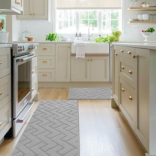 Miniatura 7 de hicorfe Juego de alfombras y tapetes de cocina, 2 piezas de polipropileno súper absorbente, tapete antideslizante de polipropileno suave y cómodo,