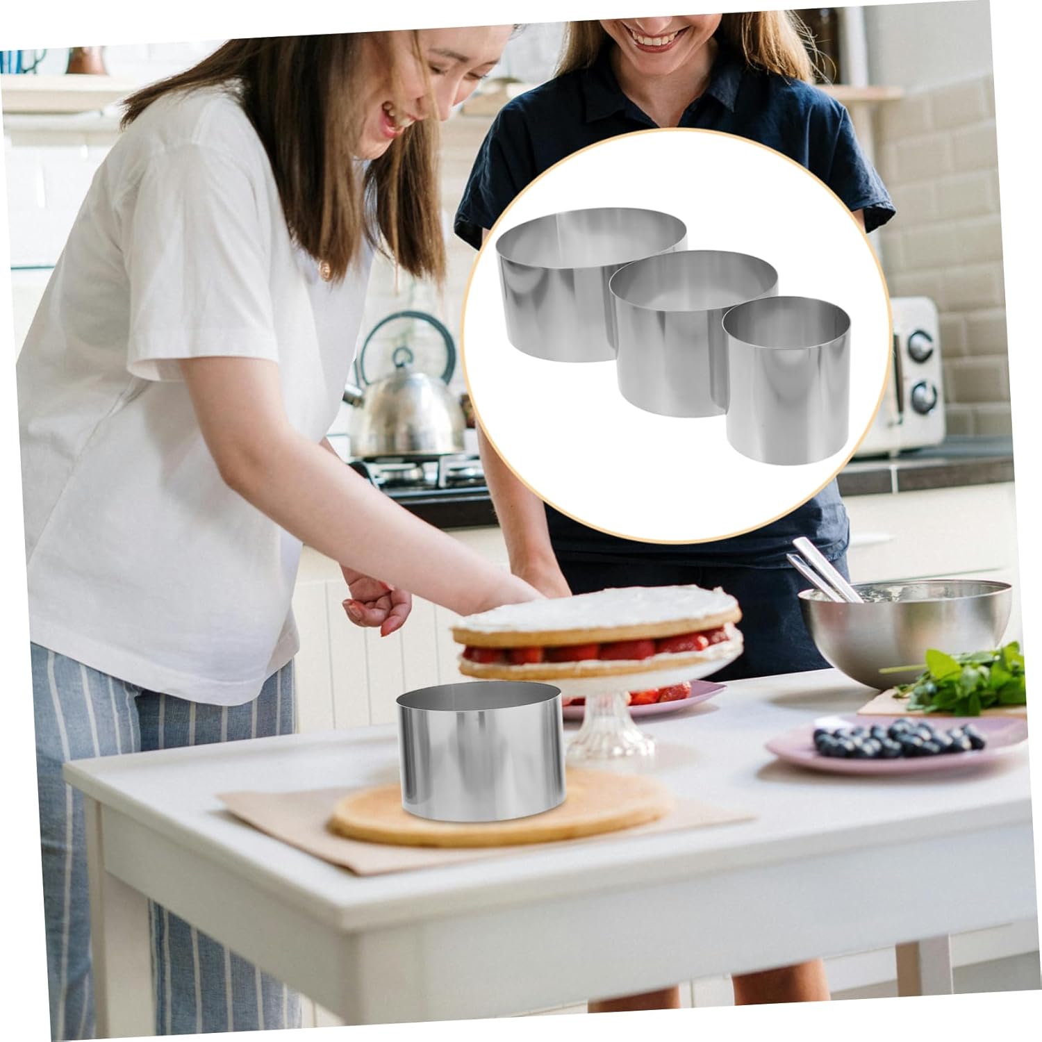 3Pcs Round Stainless Steel Cake Ring High Baking Molds for Pastry Making for Cake Decorating Gatherings and Celebrations