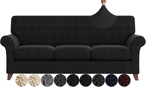 Miniatura 26 de ZNSAYOTX - Fundas de sofá para sala de estar (4 piezas), antideslizantes, fundas de sofá para 3 cojines, sofá, mascotas, perros, funda lavable a