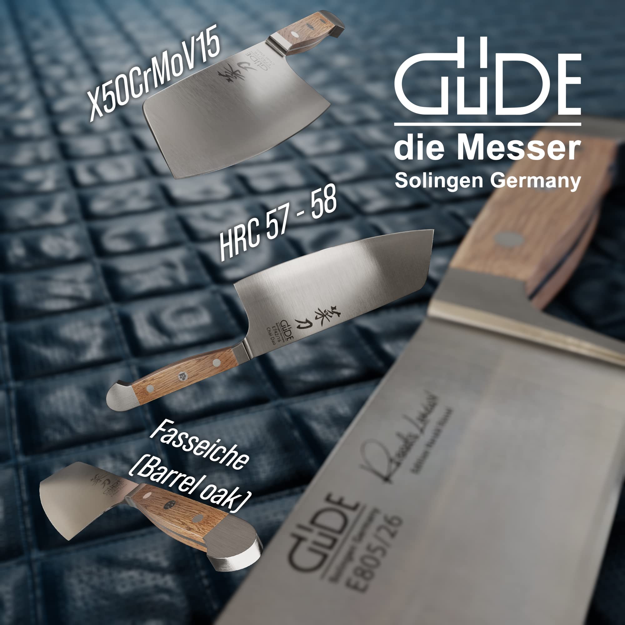 Güde E742/16 - Chai dao Cuchillo Cocinero Chino Alpha Roble 16 cm Madera de cubas de Roble (h.nr.)